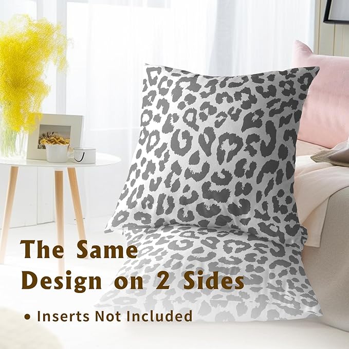 Grey Leopard Throw Pillow Covers - Snow Cheetah Pillow Covers 22x22 Inch Animal Print Pillow Cases Decorative Cushion Cover for Home Sofa Bed Couch