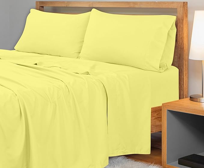 Royale Linens 300 Thread Count 100% Long Staple Combed Cotton Flat Sheet - Super Soft - Top Sheets - Full Flat Sheet Sold Separately - Breathable, Cool & Crisp Percale Sheets Only (Full, Yellow)