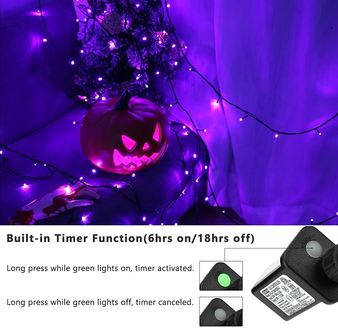 Brizled Purple Lights, 78.74ft 240 LED Halloween Lights Connectable with Timer, 8 Modes Plugin Purple Light String Waterproof Outdoor Mini Light for Outside Indoor Spooky Tree Decor