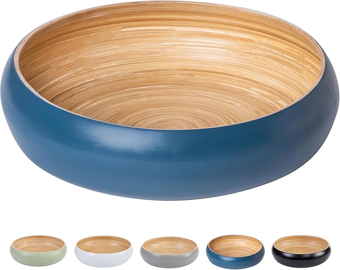 Fruit Bowl For Kitchen Counter, Decorative Bowl, Large Serving Bowl Or Fruit Basket For Kitchen Spun Bamboo (Blue)
