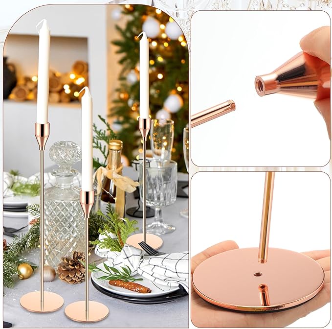 Set of 18 Tall Candlestick Holders Thin Metal Taper Candle Holders for Table Centerpiece Modern Decorative Pillar Candle Sticks Stand for Home Wedding Christmas Decoration(Rose Gold)