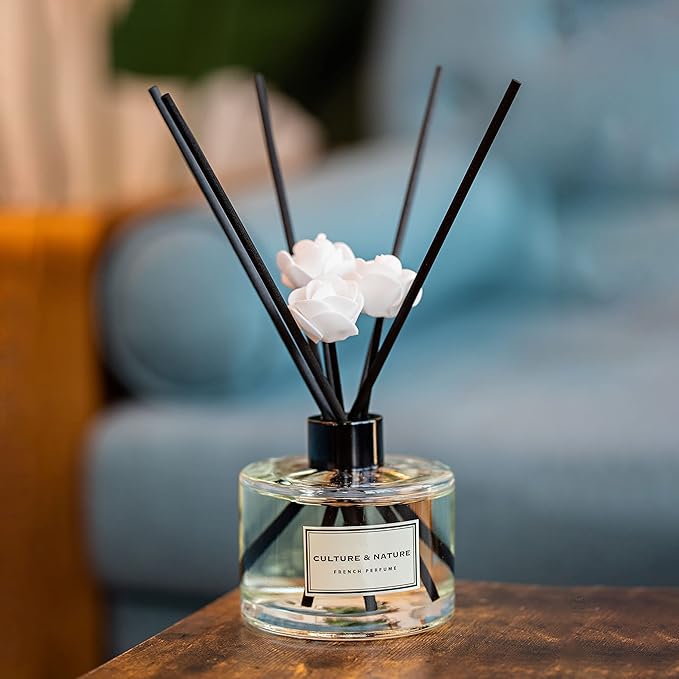 CULTURE & NATURE Reed Diffuser Set 6.7oz (200ml) Magnolia Scented Diffuser with Sticks Home Fragrance Reed Diffuser for Bathroom Shelf Decor