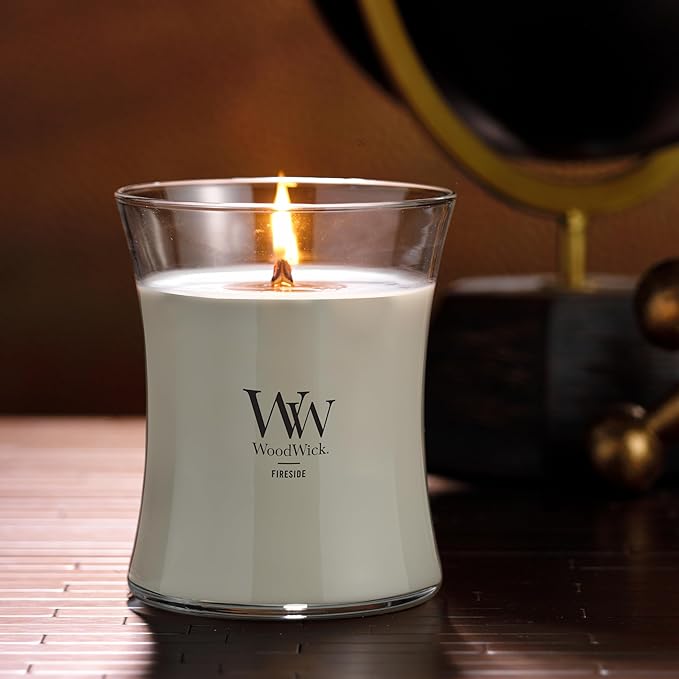 WoodWick Medium Hourglass Candle Fireside Scent Premium Soy Blend Wax Crackles as it Burns Perfect for Gifting 9.7oz