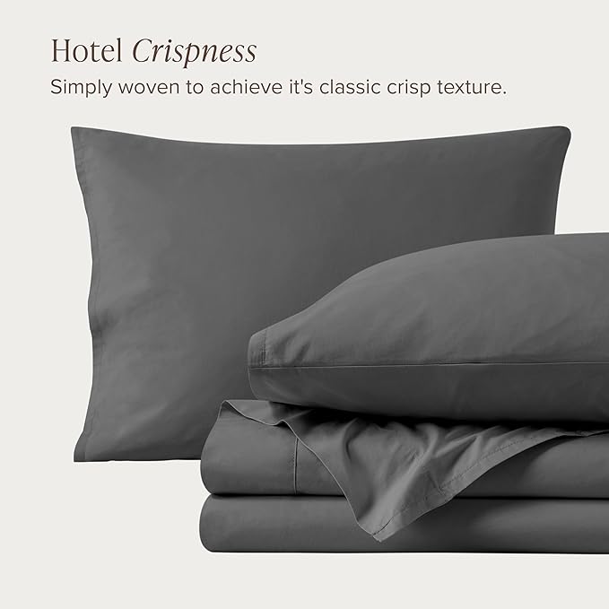 Bare Home 100% Organic Cotton Twin XL Sheet Set - Crisp Percale Weave - Lightweight & Breathable - Bedding Sheets & Pillowcases (Twin XL, Grey)