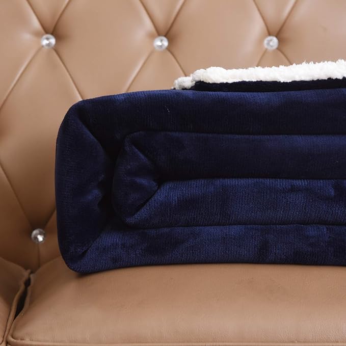 NANPIPER Sherpa Blanket - Super Soft Fuzzy Flannel Fleece/Wool Like Reversible Velvet Plush, Thick Warm for Winter (Twin Size 60"x80", Navy Blue)