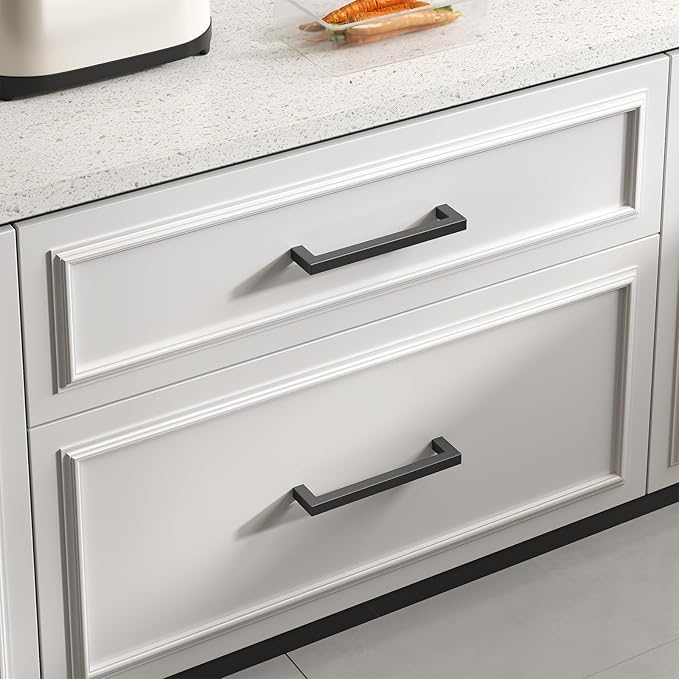 Black Matte Cabinet Pulls Goldenwarm Kitchen Bathroom Door Drawer Closet Hardware Handles Pulls, LSJ12BK224, 35 Pack 8 4/5 Inch in Hole Black Pull, Flat Square Bar Modern Drawer Pulls