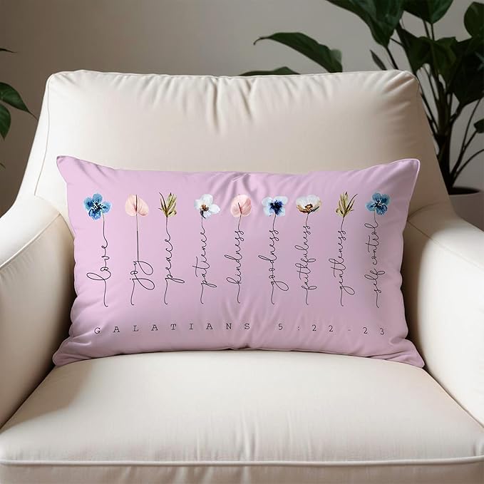 Fruit of The Spirit Bible Verse Pillow Covers 12x20, Boho Floral Christian Throw Pillow Covers for Home Office Church Decor, Christian Gifts for Women, Faith Based Gifts(Purple)