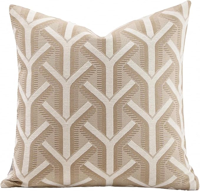 Premium Throw Pillow Covers 22x22 Inches - Oatmeal Ethereal Arbor Chenille Jacquard Embroidery Decorative Couch Pillow Covers for Living Room Bedroom Sofa Home Décor