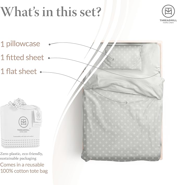 Threadmill Cotton Twin XL Sheet Set | 100% Cotton Sheets for Twin XL Size Bed | Damask Jacquard Sateen Twin XL Bed Sheets Set with 16” Deep Pocket | Soft Breathable 3 pc Cooling Sheet Set | Light Grey