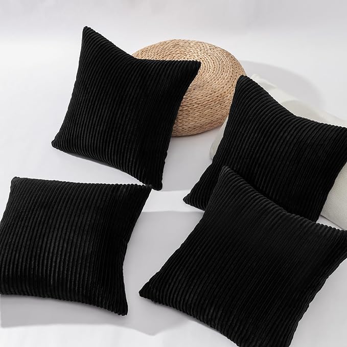 Topfinel Decorative Black Throw Pillow Covers Cushion Cases, Set of 4 Soft Velvet Modern Double-Sided Designs Match for Home Decor, Pillow Inserts Not Included (18x18 inch)