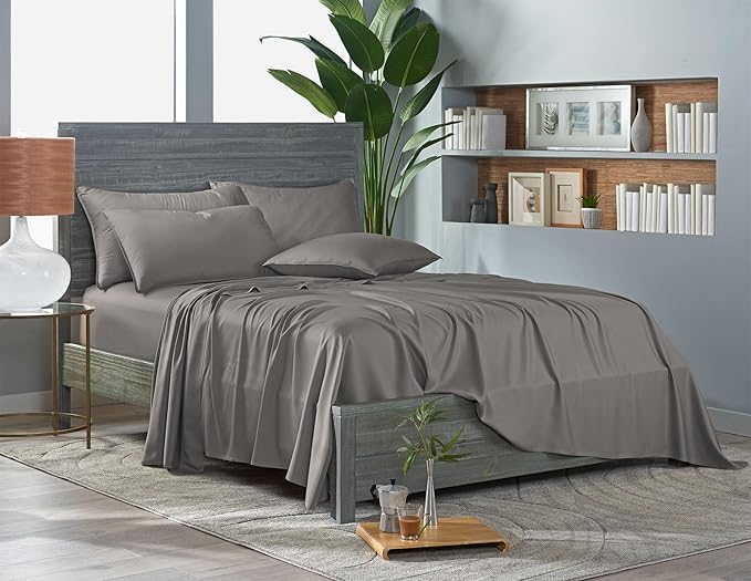 Queen Sheets by Pure Bamboo, Genuine 100% Organic Viscose Derived from Bamboo Bed Sheet Set, Luxuriously Soft & Cooling, Double Stitching, Lifetime Quality Promise (Queen, Graphite)