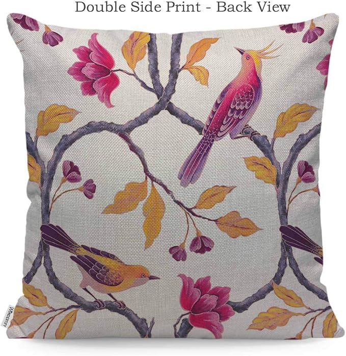 WONDERTIFY Throw Pillow Case Cover Chinoiserie Birds and Flowers Romantic Floral - Soft Linen Pillow Case for Decorative Bedroom/Livingroom/Sofa/Farm House - Couch Pillow Cushion Covers 18x18 Inch