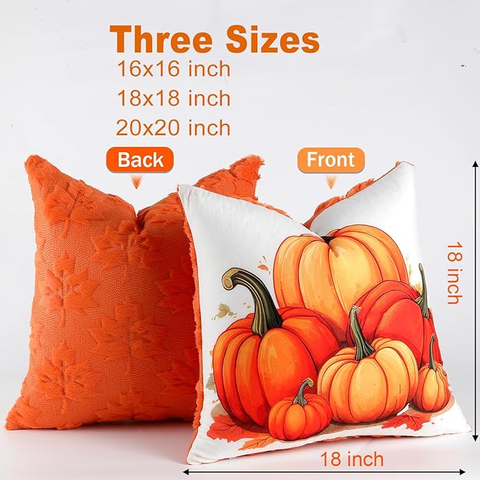 TOYPOPOR Fall Decorations 2 Packs Double Sided Throw Pillow Covers Orange Soft Faux Fur Maple Leaf Pillow Cases Autumn Harvest Thanksgiving Indoor Outdoor Home Decor for Living Room Porch Couch 18x18