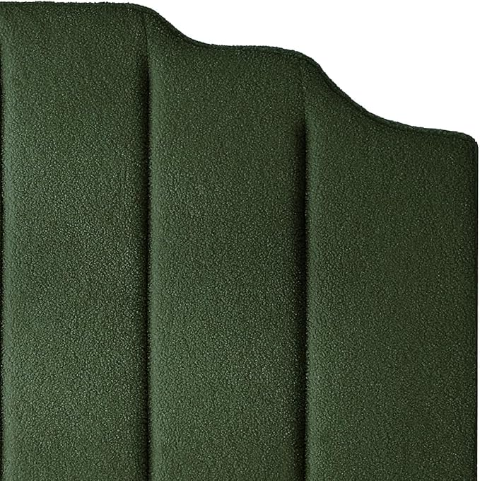 24KF Dark Green Teddy Fabric Tufted for Queen Upholstered Headboard, Modern Vertical Channel Design Full Headboard with Stepped Silhouette Top Edge, 6026-Q-Teddy Dark Green