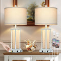 27" Tall Vintage Table Lamp Set of 2 with USB C+A & Outlet,Nightstand Lamp for Living Room,Bedside Lamps with Frosted Glass Night Light for Bedroom Entryway,White