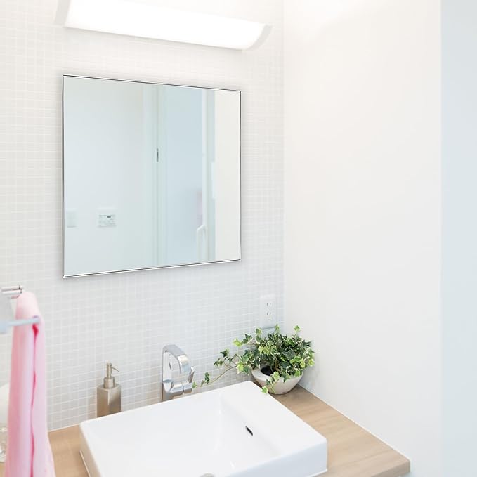 Frame My Mirror Silver Metal Framed Mirror, 22" x 30" Mirror for Bathroom, Metal Frame, True Reflections Glass, Chrome Finish, Stanton Design, Hangs Horizontally or Vertically, Made in USA