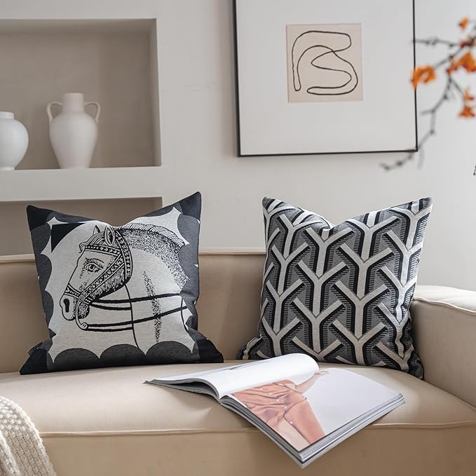 Premium Throw Pillow Covers 20x20 Inches - Artistic Y Pattern Branch Chenille Jacquard Embroidery Decorative Couch Pillow Covers for Living Room Bedroom Sofa Home Décor