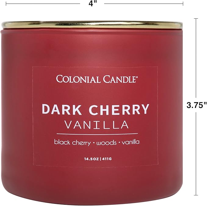 Colonial Candle Dark Cherry Vanilla Scented Jar Candle, Pop of Color Collection, 3 Wick, 14.5 oz - Up to 60 Hours Burn