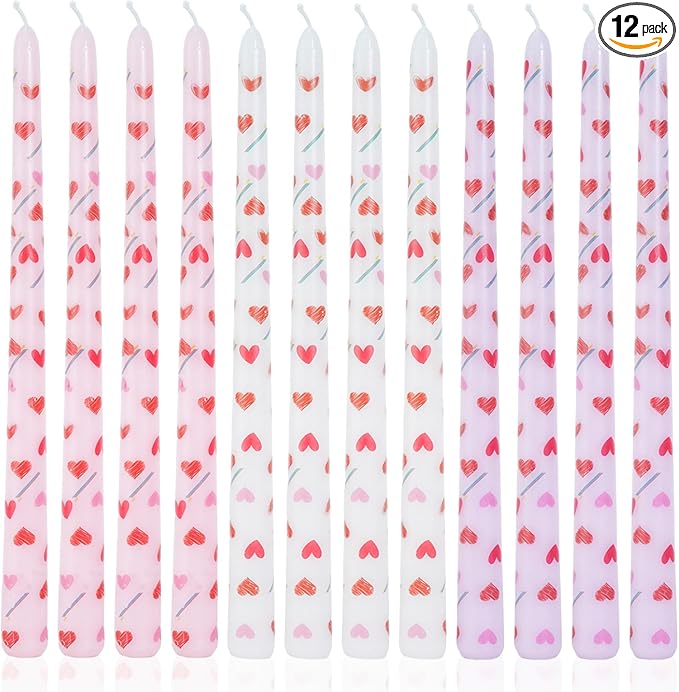 Heart Taper Candles Red Tall Taper Candles 12 inch Unscented Smokeless Candle for Candlesticks Sticks Wedding Home Decor Dinner Christmas Set of 12