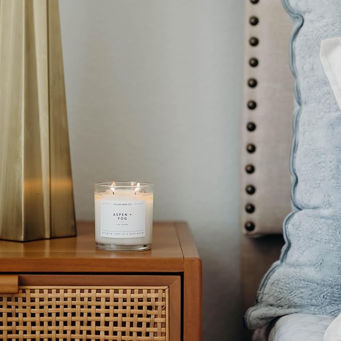 Calyan Wax Co. 2 Wick Candle, Aspen + Fog Scented Candle, 37 Hour Burn Time, Aromatherapy Soy Candles, Non Toxic & Vegan Soy Wax, Glass Tumbler Scented Candles, 8.8oz