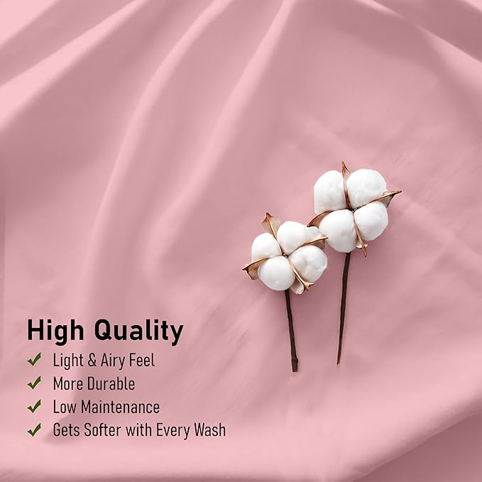 RUVANTI 100% Cotton Twin Sheets Set, 3 Pieces, Soft & Breathable Percale Weave Bedding, Deep Pocket 16", Hotel Standard, Crisp Cool Feel, Durable, Perfect Dyed Bed Sheet, Bridal Rose