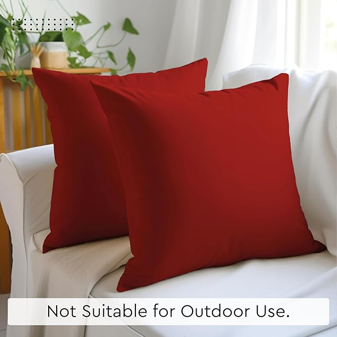 Encasa XO Throw Pillow Covers 22x22 in Set of 2 Deep Red | No Inserts | Cotton Pillow Covers for Living Room, Bed, Sofa, Couch | Decorative Cushion Covers with Improved Zippers