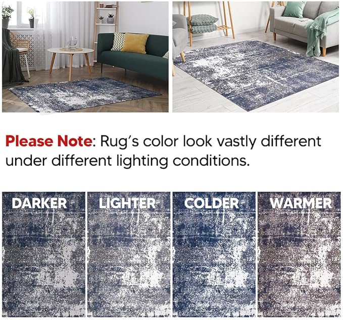 Keen Home Design Area Rugs - 9x12 Non-Shedding, Abstract Rugs for Kitchen, Living Room, Bedroom, Dining Room, Entryway - Size: 9'2" x 11'11", Navy/Grey/White