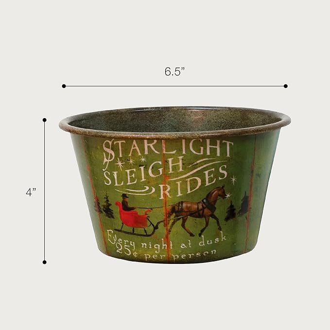 CWI Gifts Starlight Sleigh Rides Vintage Tin Bowl - 6.5" W x 4" H - Country Farmhouse Decor - Decorative Bowl - Key Bowl