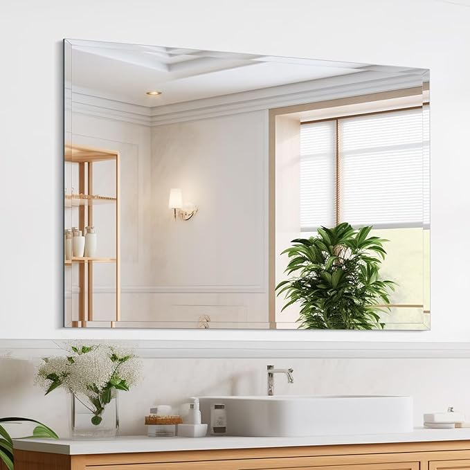 Frameless Mirror for Bathroom Vanity,18x26in Wall Mounted Mirrors for Over Sink Decorative Rectangular Frameless Mirror,With Polished Edge,Hangs Horizontally Or Vertically,Entryways,Room,Shatterproof