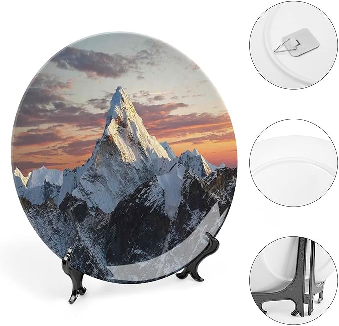 XISUNYA 7 Inch Decorative Plate,Apartment Decor Tableware Plate, Evening of South Mountain Colorful Nepal Everest Print Ornament Display Plate for Dining Table Setting, Christmas Tablescape