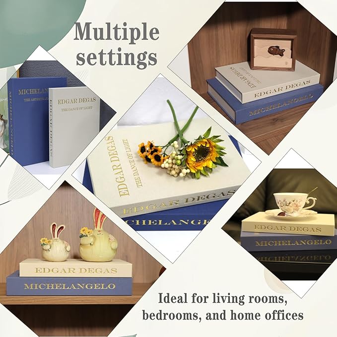 Decorative Fake Books for Coffee Table - Set of 2 Linen Aesthetic Faux Books Decor - Minimalist Keepsake Photo Storage Box for Office Home Living Room Mantle Table Top Decoration (Blue-beige)