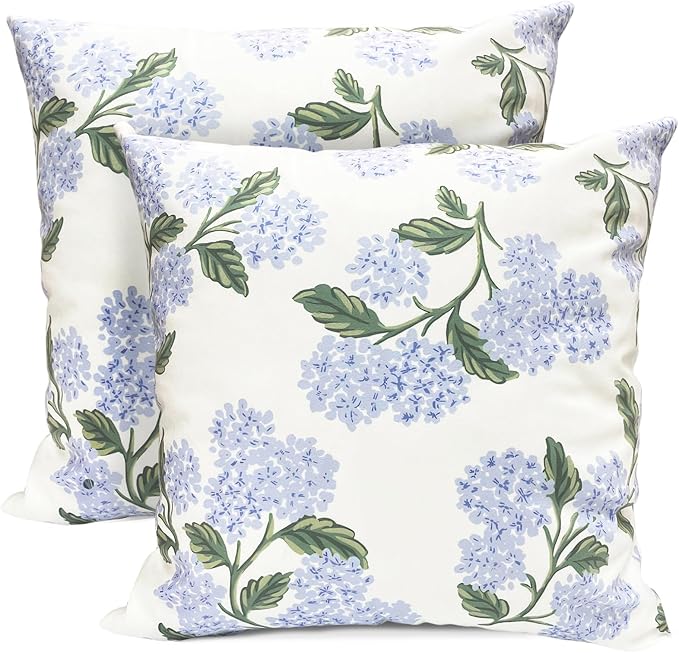 Decorative Throw Pillow Covers Set of 2 White Hydrangea Pillow Covers 18x18 inch Super Soft Short Plush Square Floral Throw Pillows,Farmhouse Outdoor Pillow Covers for Couch Living Room