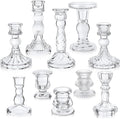 Mumufy 10 Pcs Glass Crystal Taper Candle Holders Clear Glass Candlestick Holder Fit 0.8 Inch Candles Crystal Decorative Candle Stand Centerpiece Table Wedding Dining Party (Classic,Clear)