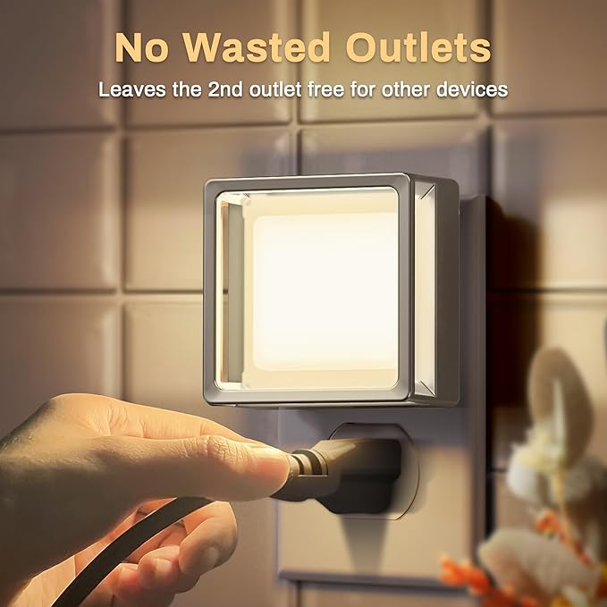 DORESshop Night Light, Night Lights Plug into Wall,2 Pack 3000K LED Nightlight with Adjustable Brightness, Automatic Night Light Plug in with Light Sensor for Bathroom Hallway Room Decor, Silver