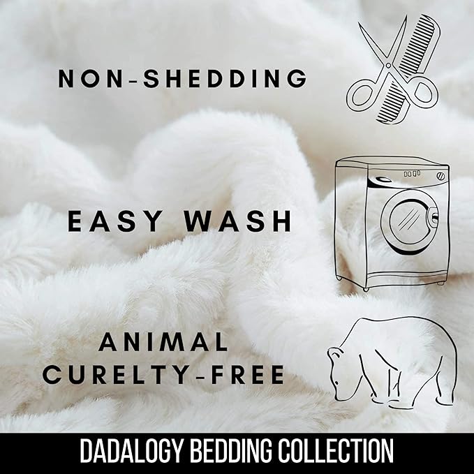 DaDa Bedding Luxury White Roses Faux Fur with Sherpa Backside Fleece Throw Blanket - Super Soft Warm Plush Luxe Solid Toss - 50" x 60"