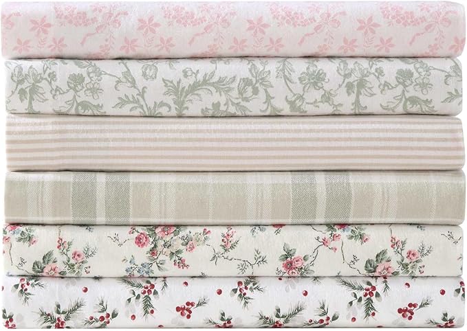 Laura Ashley - Flannel Sheets Twin Size, Anti-Pilling & Wrinkle Resistant Cotton, Touchably Soft for All-Season Comfort - Bed Sheets with Matching Pillowcase & Fitted Sheet (Berry Bright Red)