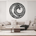 Viking Ouroboros Metal Wall Art, Viking Metal Wall Decor, Celtic Knot Wall Hanging, Nordic Dragon Decor, Scandinavian Sign, Vegvisir Art, Norse Mythology Home Decor (Black, 39"x39"|100x100cm)