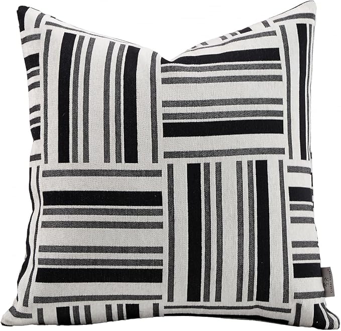 Premium Throw Pillow Covers 22x22 Inches - Black White Geometric Patchwork Chenille Jacquard Embroidery Decorative Couch Pillow Covers for Living Room Bedroom Sofa