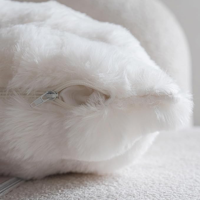 Neelvin Cream White Faux Fur Cozy Soft Double-Sided Decorative Throw Pillow Covers 24x24 inch Set of 2,Velvet Pillowcase Cushion Case for Sofa Couch