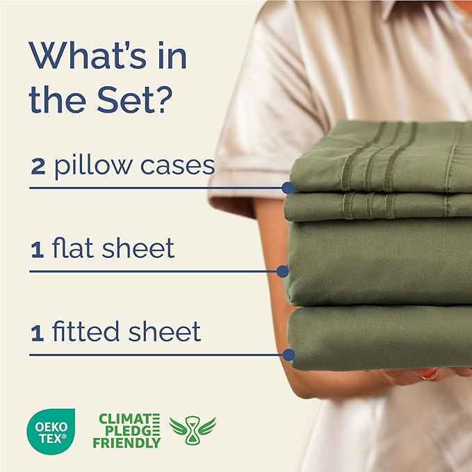 Full Size 4 Piece Sheet Set - Comfy Breathable & Cooling Bed Sheets Set - Hotel Luxury Bedding for Women, Men, Kids, Teens, Boys & Girls - Deep Pockets, Soft and Wrinkle Free - Oeko-Tex - Sage Green
