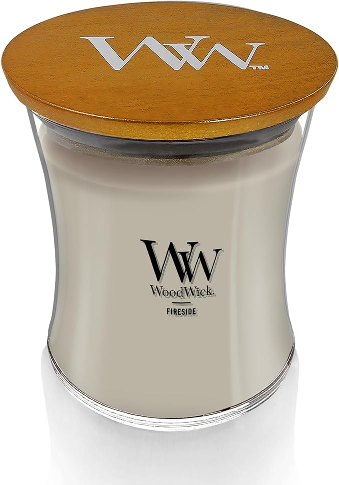 WoodWick Medium Hourglass Candle Fireside Scent Premium Soy Blend Wax Crackles as it Burns Perfect for Gifting 9.7oz