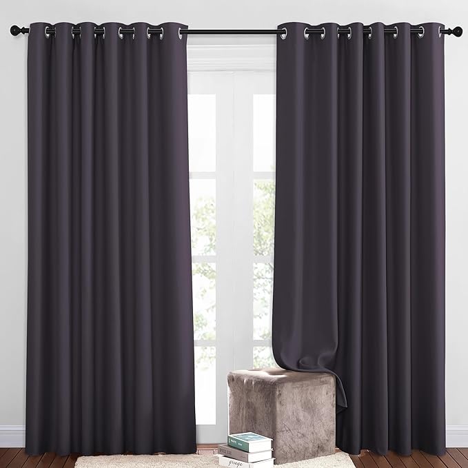 NICETOWN Bedroom Blackout Curtains and Drapes - Window Treatment Thermal Insulated Solid Grommet Blackout Draperies for Bedroom/Living Room (Greyish Purple, Set of 2, 80 by 84 Inch)