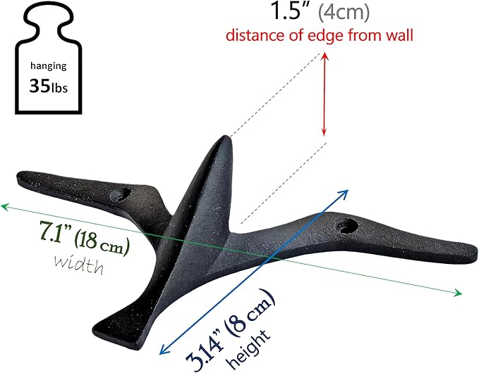 Ambipolar Iron Cast Decorative Gull Bird Wall Mounted Coat Hooks, Black, Set of 3