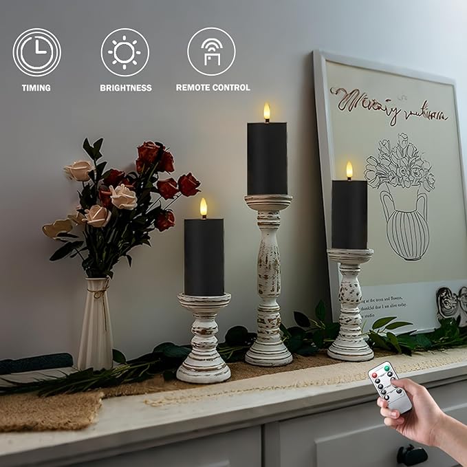 4 Packs Flameless Candles, Black Battery Operated Candles, Black Halloween LED Candles, Real Wax Flickering Candlelights with Remote for Home Fall Halloween Christmas Party Candelabra