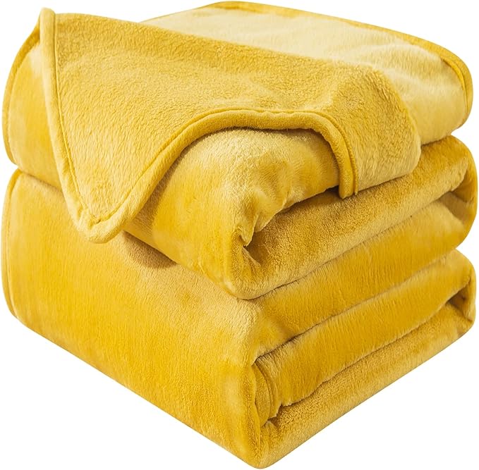 Soft Queen Size Blanket for All Season Warm Fuzzy Microplush Lightweight Thermal Fleece Summer Autumn Fall Winter Spring Blankets for Queen Full Bed Couch Sofa,90x90 Inches,Yellow