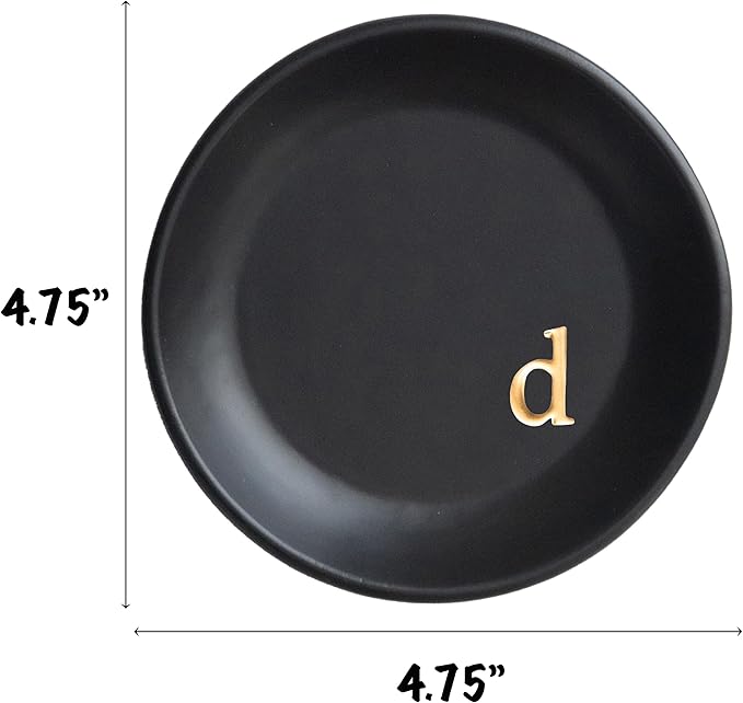 COLLECTIVE HOME - Ceramic Jewelry Tray, Decorative Trinket Dish for Rings Earrings Necklaces Bracelet Watch Keys, Birthday Mother's Day Christmas Gift for Women, 4.75", Black Surface (d)