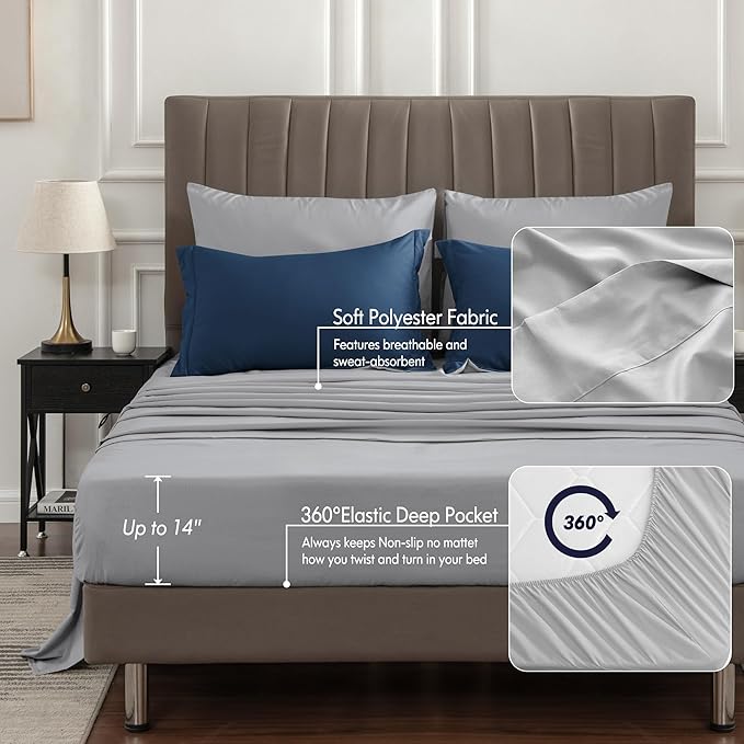 BEDELITE Queen Comforter Set 7 Pieces Bed in A Bag - Soft Microfiber Reversible Calm Blue Bed Set with Comforters, Sheets, Pillowcases & Shams, Cozy Luxury Bedding Sets for All Season