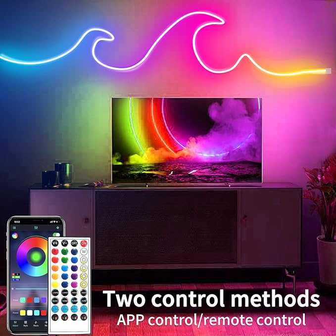 32.8FT Led Neon Rope Lights Control with App/Remote,Flexible Led Rope Lights,Multiple Modes,IP65 Outdoor RGB Neon Lights Waterproof,Music Sync Gaming Led Neon Strip Lights for Bedroom Décor