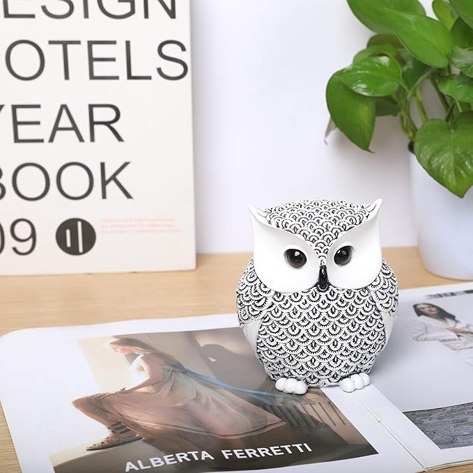 Artpaul Owl Decor Home Décor Accents Small Decor Items for Shelf Owl Figurines Home Decor Owl Decorations for Home, Office, Gifts for Owl Lover (White)