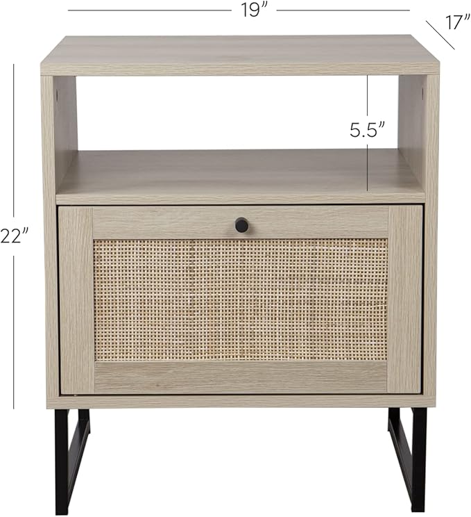 Nathan James Mina Side, End or Accent Table in a Natural Oak Wood Finish & Matte Black Accents with Storage for Living Room or Nightstand for Bedroom, Oak/Black, Set of 2